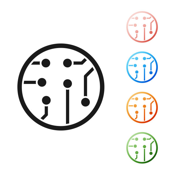 黑色处理器图标孤立在白色背景。中央处理器，中央处理单元，微芯片，微电路，计算机处理器，芯片。设置图标丰富多彩。矢量图图片下载