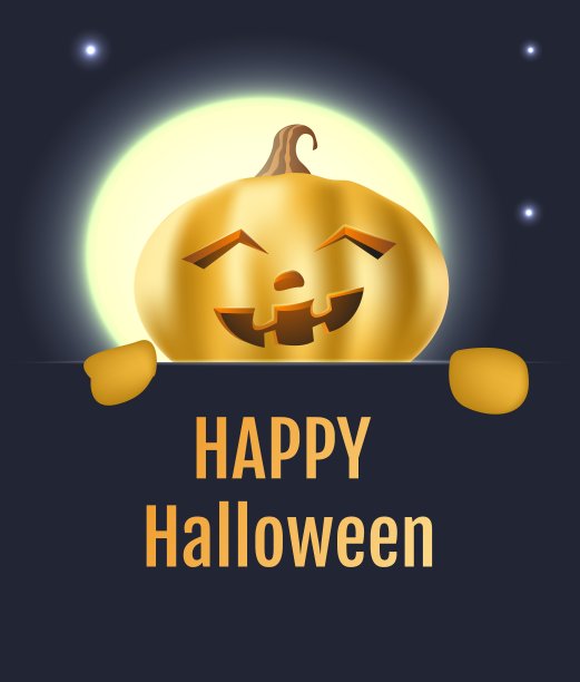 万圣节快乐矢量插图与南瓜和月亮。明信片图片下载