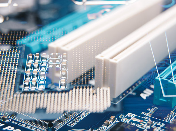电子芯片。近距离的照片蓝色的PC电路板。抽象的背景。图片下载