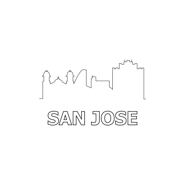 圣何塞的天际线和地标剪影黑色矢量图标。圣何塞全景。美利坚合众国。美国图片下载