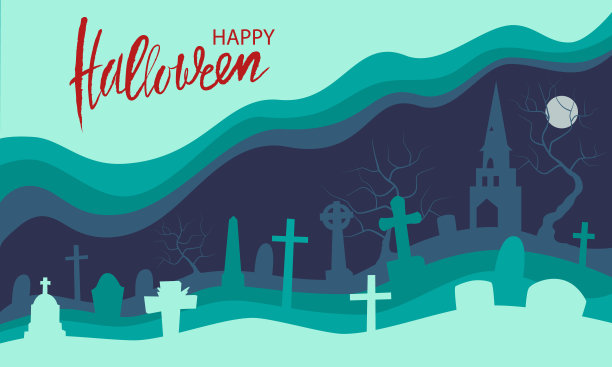 墓地、墓地和树木的黑色剪影图片下载