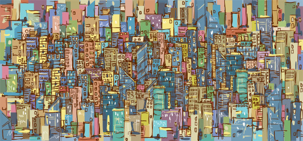 城市手绘，矢量图图片下载