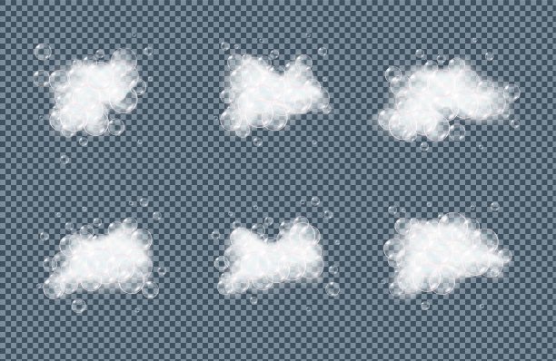 透明背景上的肥皂泡被孤立。逼真的看矢量插图。图片下载