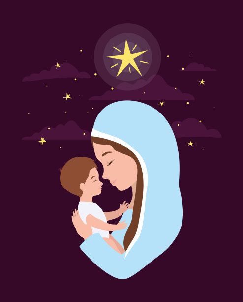 圣母玛利亚提升耶稣婴儿马槽人物图片下载