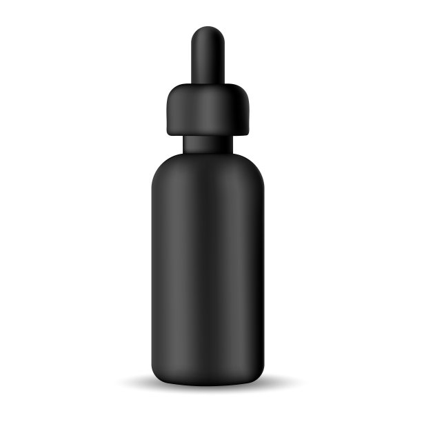 黑色逼真空血清瓶化妆品液体矢量隔离对象上的白色背景。模拟横幅，卡片，小册子和小册子。产品包装说明。图片下载