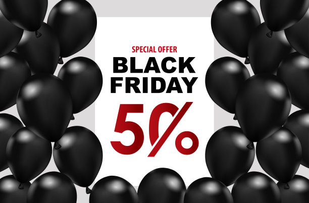黑色星期五的销售背景。白色背景的气球。创意概念横幅设计黑色星期五庆祝活动。复制空间文本区。适用于模板设计，宣传册，横幅图片下载