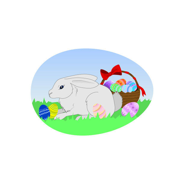 复活节兔子和复活节彩蛋放在一个篮子里向量图片下载