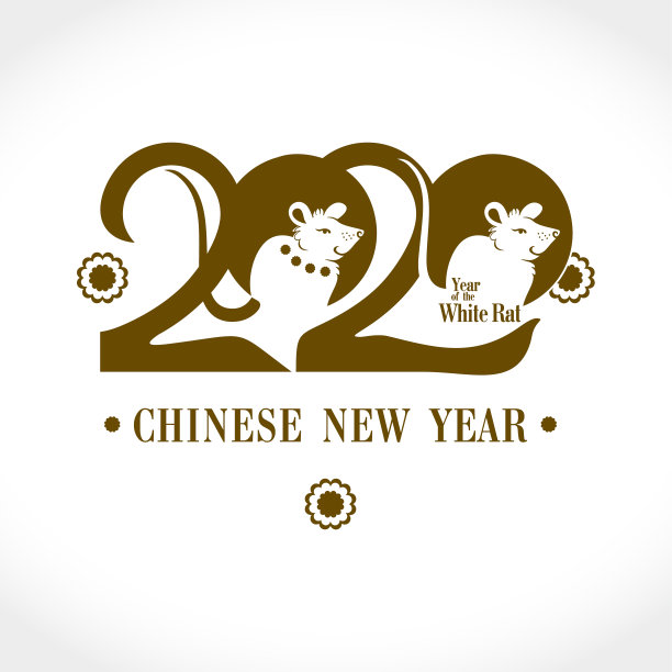 农历鼠年。中国新年。漂亮的模板2020平设计与两个可爱的小白鼠。图片下载