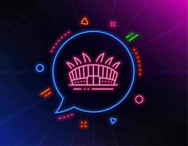 竞技场体育场线图标。运动复杂的迹象。冠军的建筑。向量图片下载