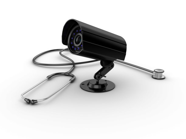 听诊器与安全摄像机- 3D渲染图片下载