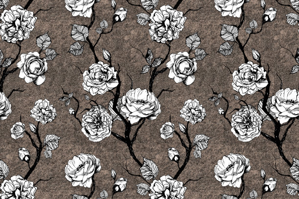 手绘花卉图案与玫瑰和叶子纹理背景图片下载