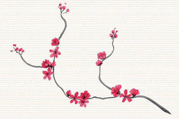 矢量粉红色手绘幻想中国梅花和盛开的树枝在日本民俗画风格的Sumi-e宣纸上。蜡染，书皮，t恤印花，东方新年贺卡图片下载