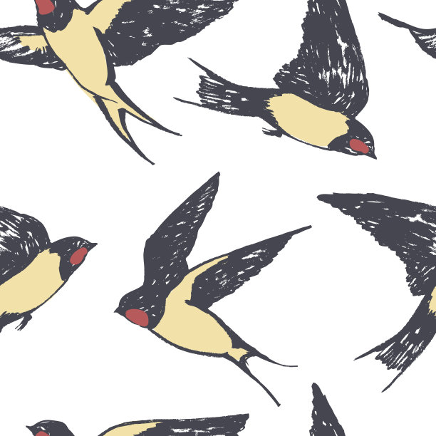 鸟飞燕手绘无缝图案图片下载