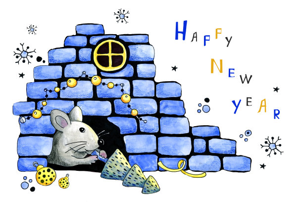 老鼠会，老鼠会把圣诞树带给水貂。手绘水彩插画与标志的2020年为节日和儿童产品的设计，卡片，横幅。图片下载