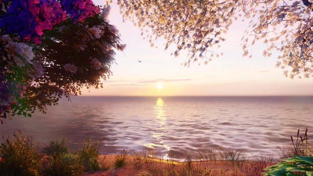 美丽的树木、药草、鸟语花香，一片茂密的野生丛林。旅行和冒险，失落的土地令人惊叹的风景。三维渲染图片下载