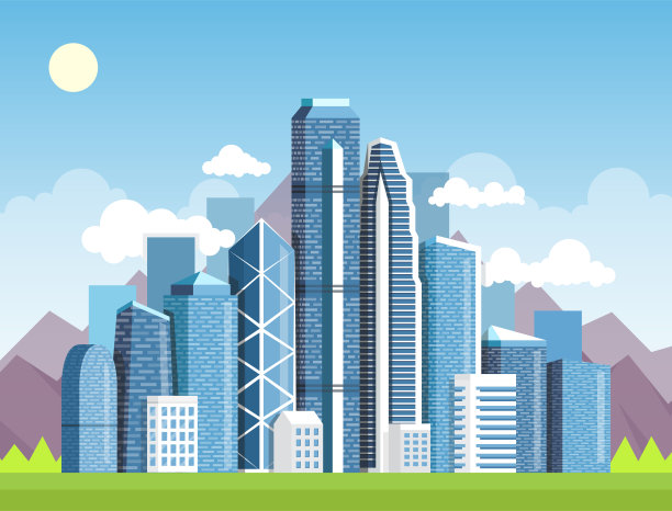 城市市区的风景。可爱的小镇概念。矢量插图。图片下载