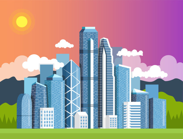 城市市区的风景。可爱的小镇概念。矢量插图。图片下载