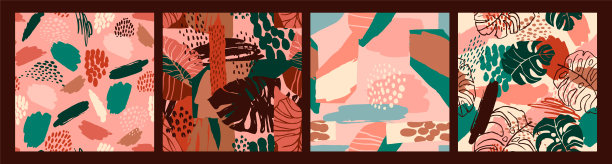 抽象创意无缝图案与热带植物和艺术背景。图片下载