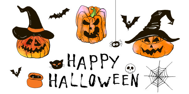 万圣节贺卡。向量的股票。可爱的卡通与字母。图片下载