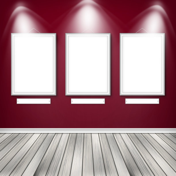 墙上挂着三幅空框的房间海报图片下载