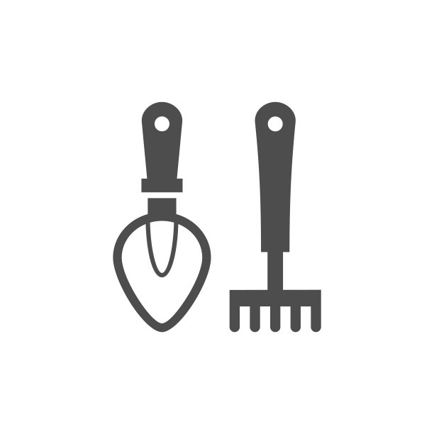 铲斗和耙黑色矢量图标，园艺工具，设备和配件图片下载