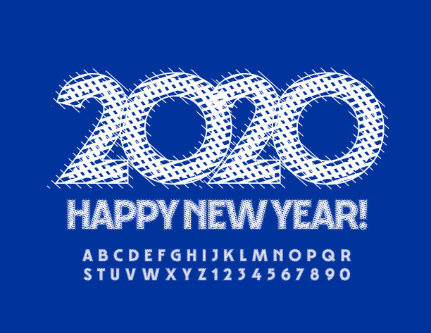 矢量针织贺卡2020年新年快乐!白色纹理字母和数字图片下载