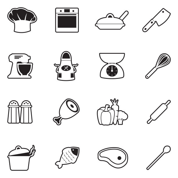 厨师和烹饪图标。线条与填充设计。矢量插图。图片下载