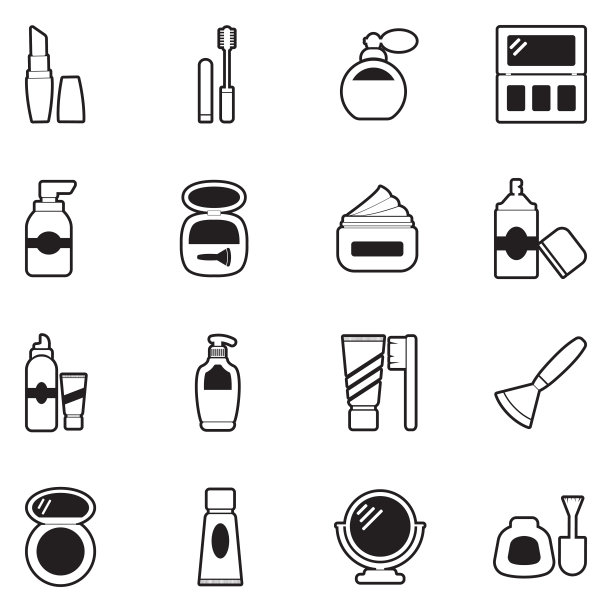 化妆品的图标。线条与填充设计。矢量插图。图片下载