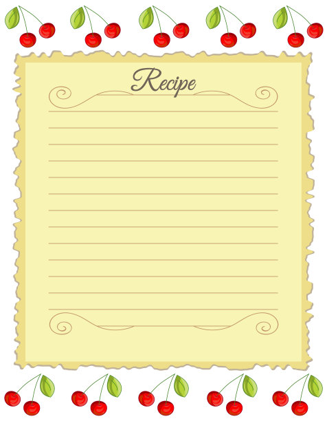 纸的菜谱。形式食谱。樱桃装饰的笔记本纸。老式纸图片下载