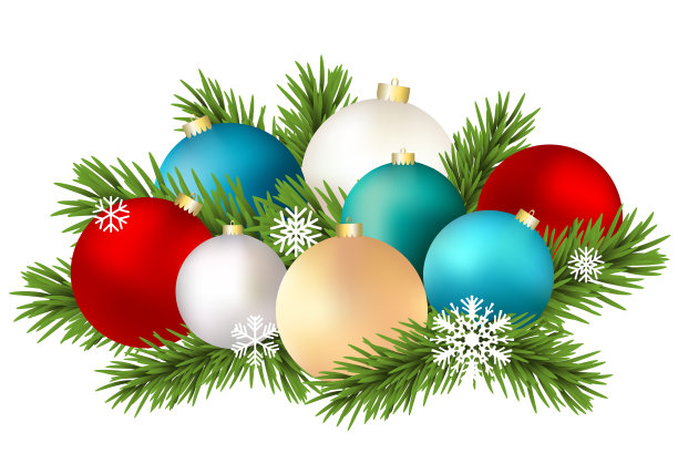 圣诞球。矢量插图。分支。白色的雪花。新年假期。圣诞树装饰。孤立。图片下载