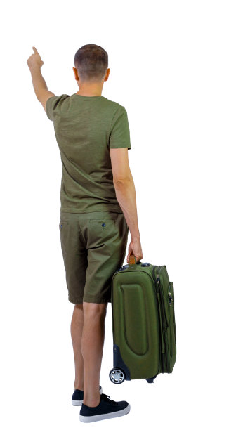 后视图指向男人与手提箱。图片下载