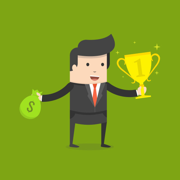 一个拿着奖的商人或成功的经理。平的卡通风格。矢量插图。图片下载