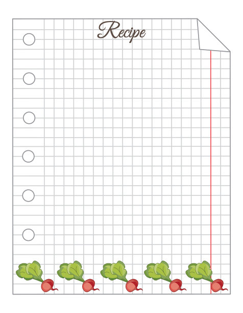 叶子在笼子里。一张记事本。便条纸。纸的菜谱。甜菜装饰的食谱纸。图片下载