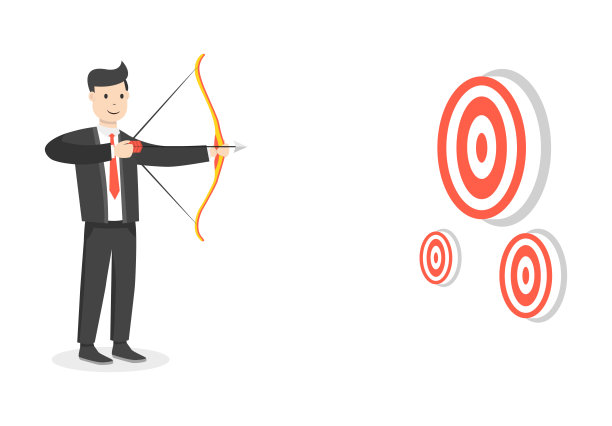 成功的商人用弓箭瞄准目标。经营理念。平的卡通风格。矢量插图。图片下载