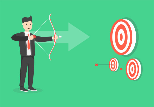 成功的商人用弓箭瞄准目标。经营理念。平的卡通风格。矢量插图。图片下载