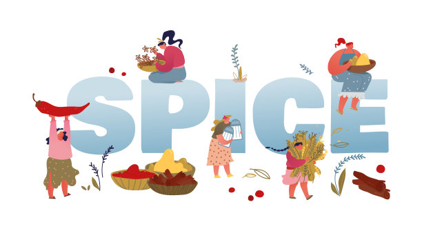 香料和调味概念。妇女与配料香料和草药烹饪和药物治疗。有机调味品，保健海报横幅传单小册子。卡通平面矢量插图图片下载