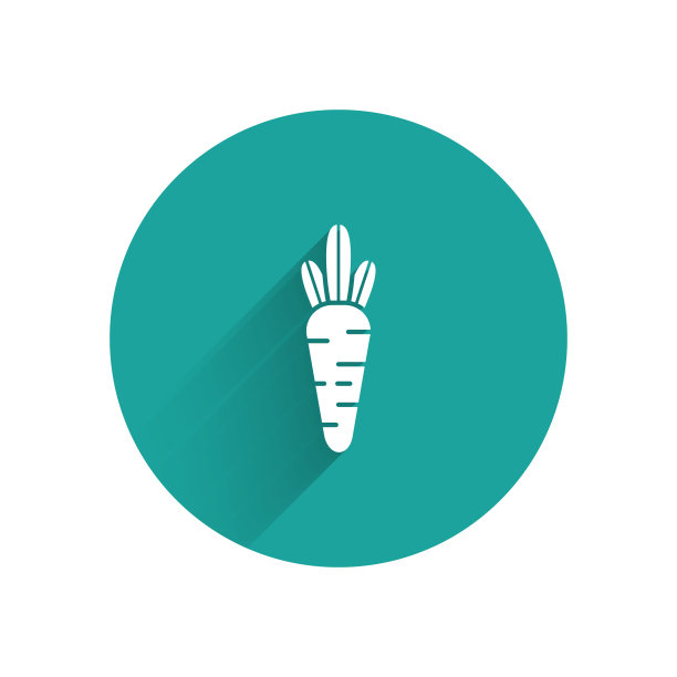 白色胡萝卜图标孤立与长阴影。绿色圆圈按钮。矢量图图片下载