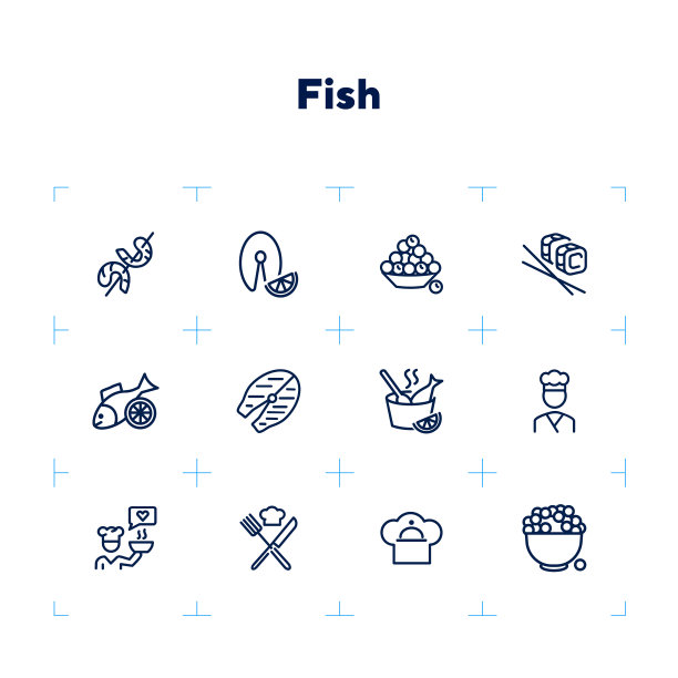 鱼餐厅线图标设置图片下载