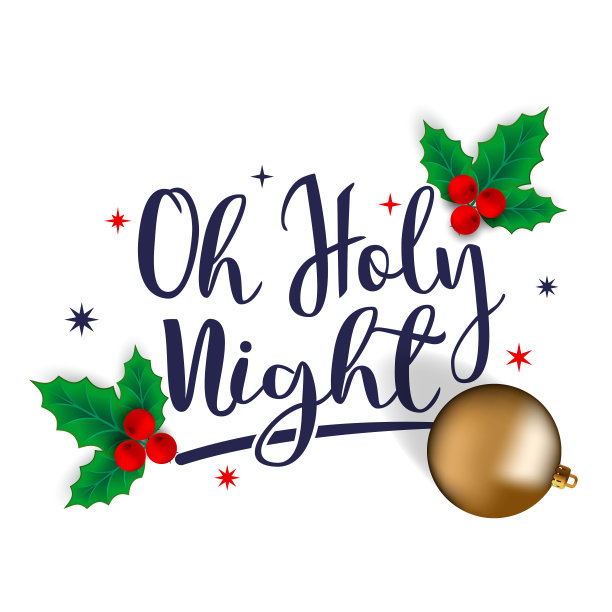 哦，神圣的夜晚-圣诞假期手写的小装饰品和圣诞浆果，矢量插图图片下载