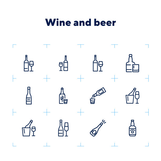 葡萄酒和啤酒线图标设置图片下载