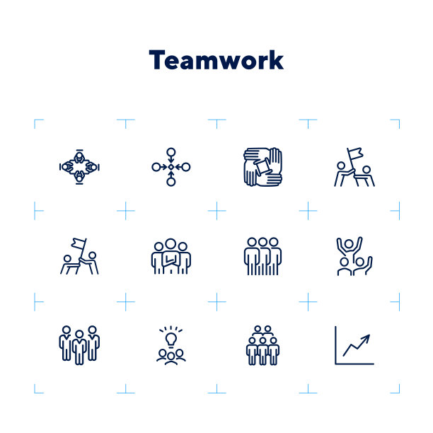 团队一起工作线图标集图片下载