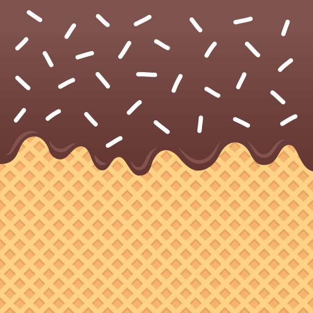 在威化饼上洒上巧克力酱，上面撒上白色的糖屑。图片下载