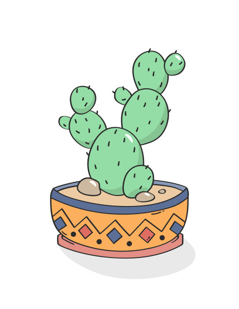 手绘的花园陶器仙人掌。向量。图片下载