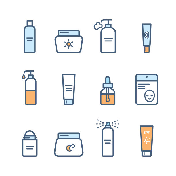 美容护肤化妆品矢量线图标集图片下载