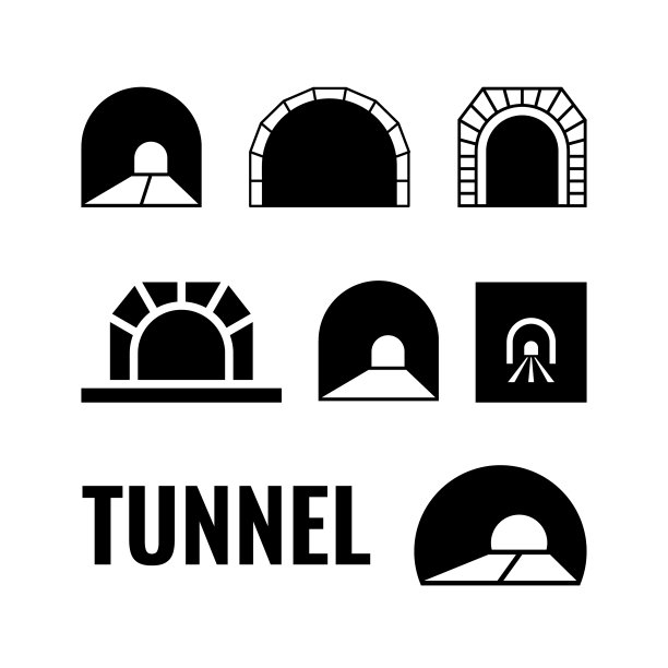 隧道的迹象。一组路标，矢量图片下载