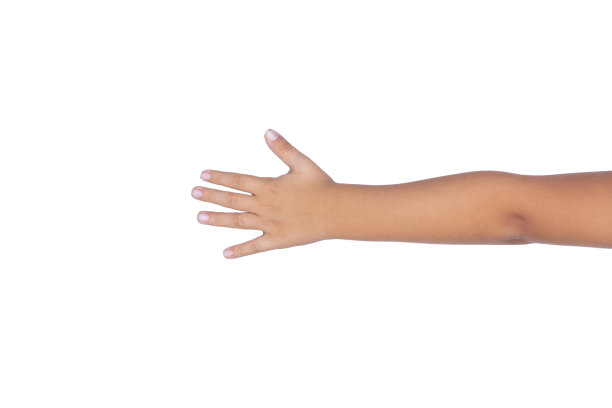 孩子手在白色背景上制作五号图片下载