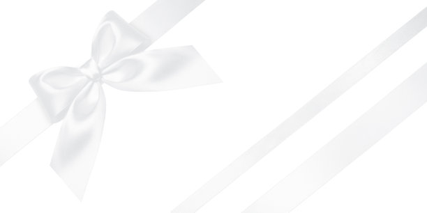 白色丝带与礼物蝴蝶结孤立在白色上。圣诞节日蝴蝶结白色闪亮缎带和斜线缎带图片下载