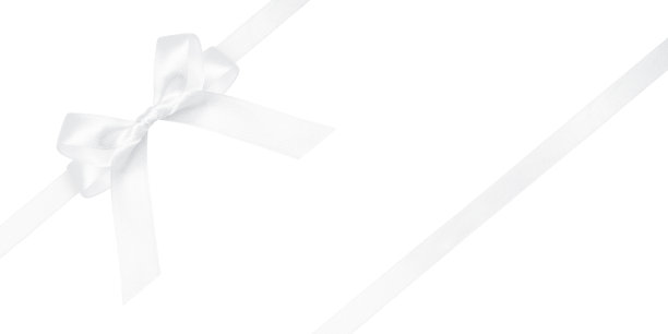 白色蝴蝶结丝带孤立在白色背景上。设定创造圣诞装饰的丝绸蝴蝶结和白色丝带特写图片下载