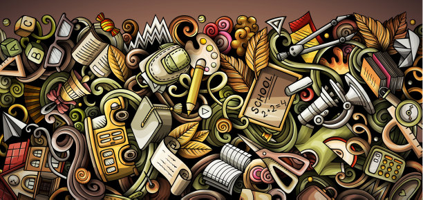 卡通可爱的彩色手绘涂鸦学校背景图片下载