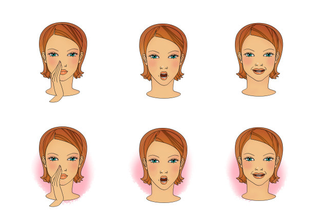 呼吸练习治疗感冒、流鼻涕和喉咙痛。有呼吸的鼻子或嘴的女孩的头部进行治疗图片下载